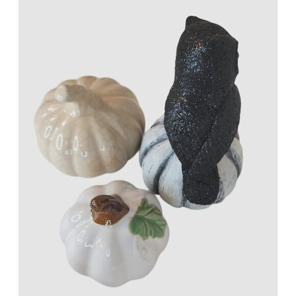 Pumpkins & Glittered Owl Set of 3,  6.5" H Fall Halloween Decor - Picture 3 of 9